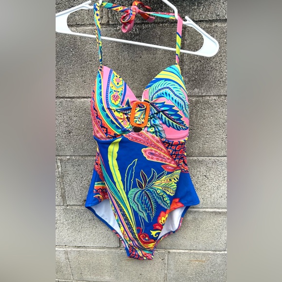 Boden Swimsuit One Piece Plus Sz 16-18 Colorful Santorini Halter Padded Resort - Picture 4 of 16
